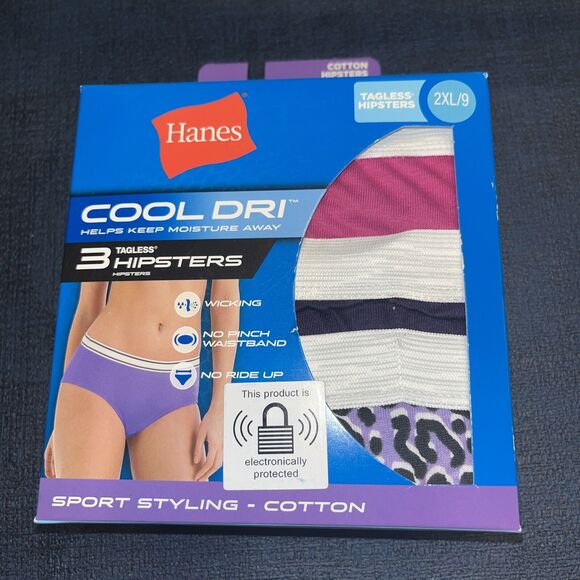 HANES~Women's Tagless Hipsters Size 9 2XL~3 Pairs COOL DRI~Leopard~Purple~Pink - Picture 1 of 2